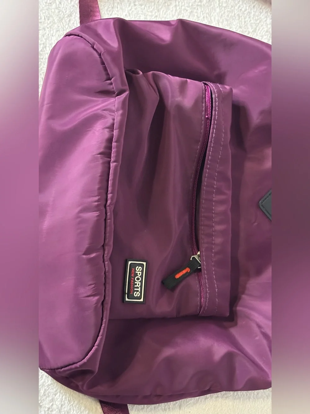 Drawstring Nylon Backpack in Plum - Unbranded